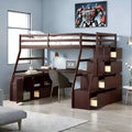Lit mezzanine simple avec 7 tiroirs, 2 étagères, armoire et bureau pour enfants et adolescents