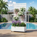 Jardinière rectangulaire en fer forgé blanc MAYEERTY avec treillis (Harold Large-Étroit à persiennes), 72x35x16, 5 pièces Décoration de jardin intérieur extérieur