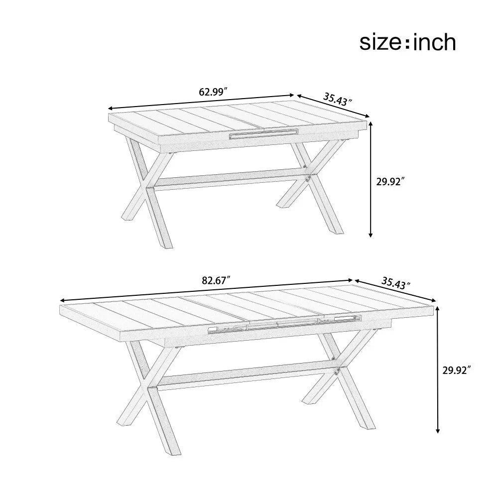 Ensemble de salle à manger d'extérieur moderne de 7 pièces avec six chaises et une table extensible pour terrasse