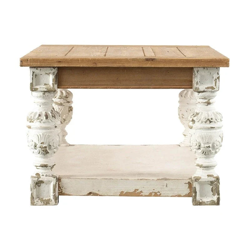 Table basse rectangulaire en bois blanc vieilli