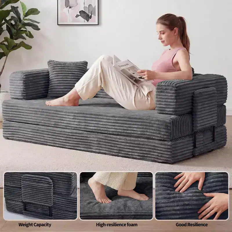 80,7 Canapé-lit convertible 5-en-1 – Corduroy, 1200 lbs, Aucun assemblage requis