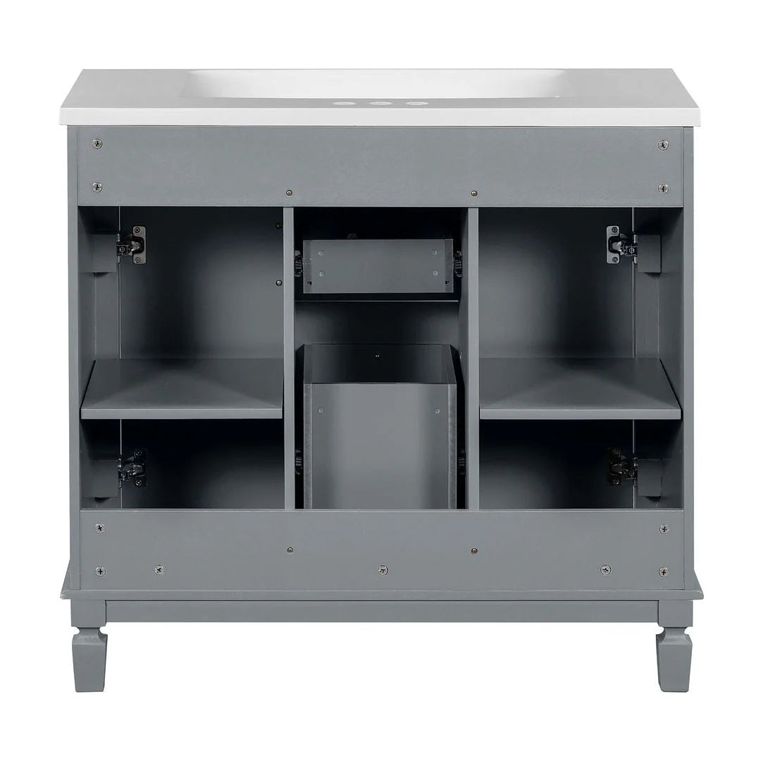 Meuble-lavabo de salle de bain moderne de 91 cm avec lavabo et armoire de toilette, 2 portes et 2 tiroirs
