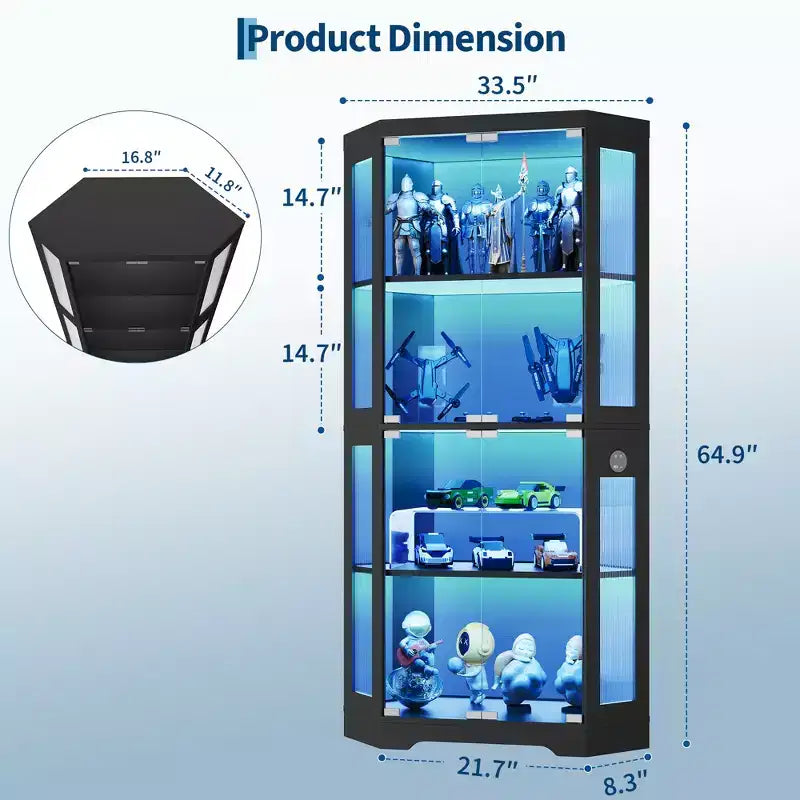 Vitrine en verre, vitrines d'angle à 4 niveaux, armoires de rangement pour objets de collection/jouets/livres, armoires de rangement pour salon