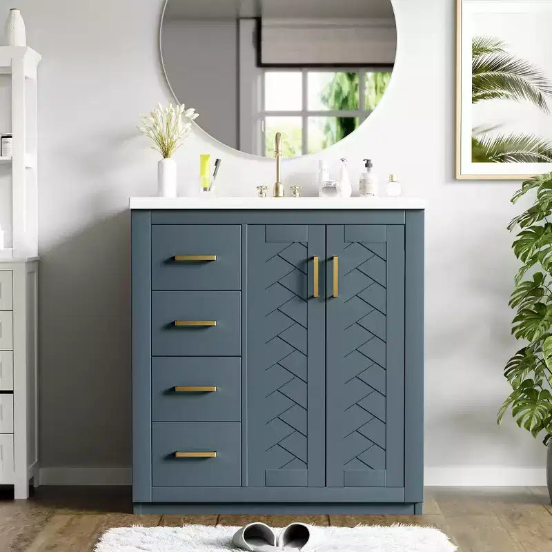 Meuble-lavabo de salle de bain 30 po avec armoire et 3 tiroirs – Noir / Bleu / Vert / Indigo / Blanc
