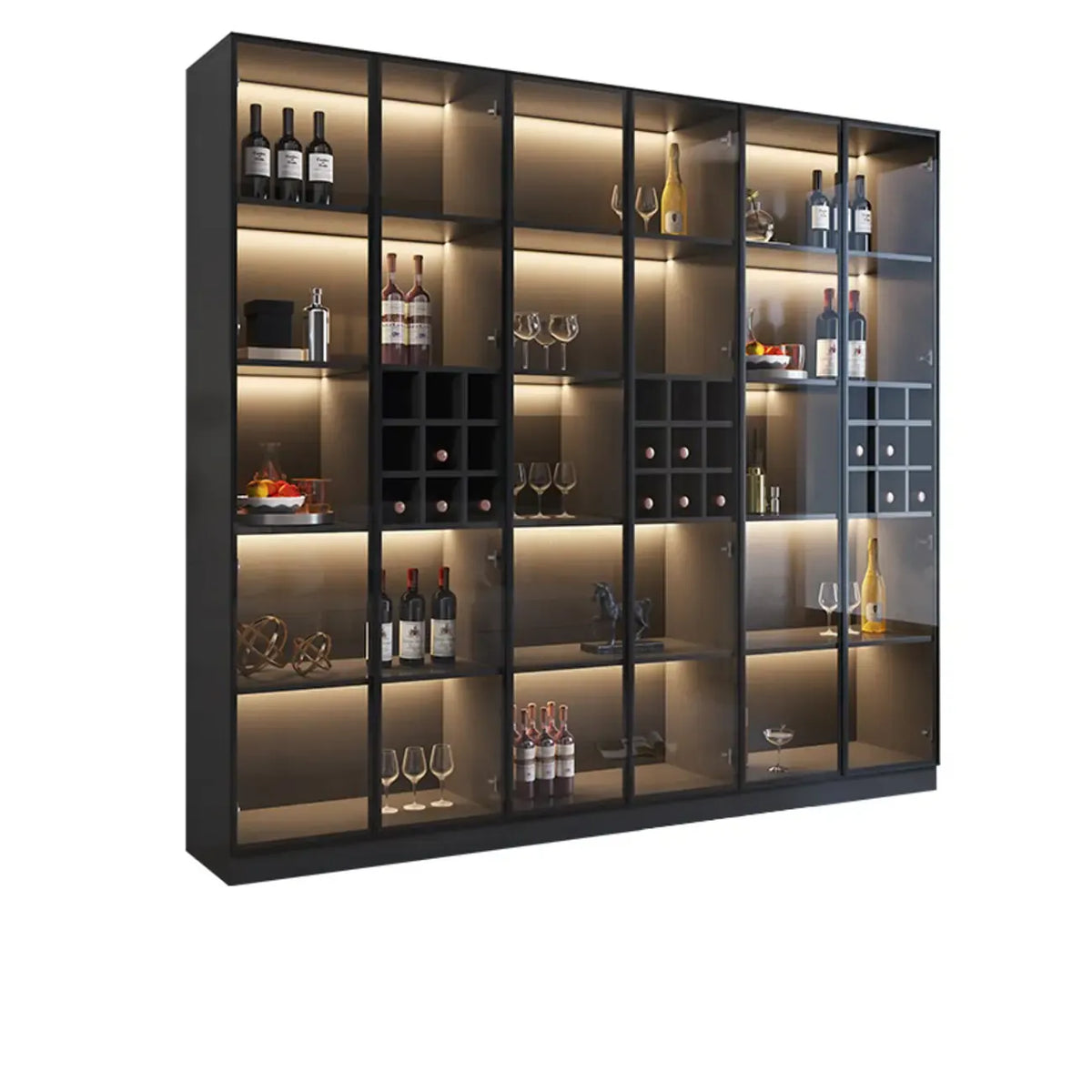 Meuble de rangement à vin minimaliste en bois noir avec porte vitrée