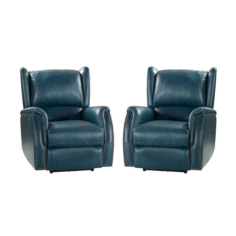 Fauteuil inclinable électrique en cuir véritable avec port USB – Dossier à oreilles clouté, ensemble de 2