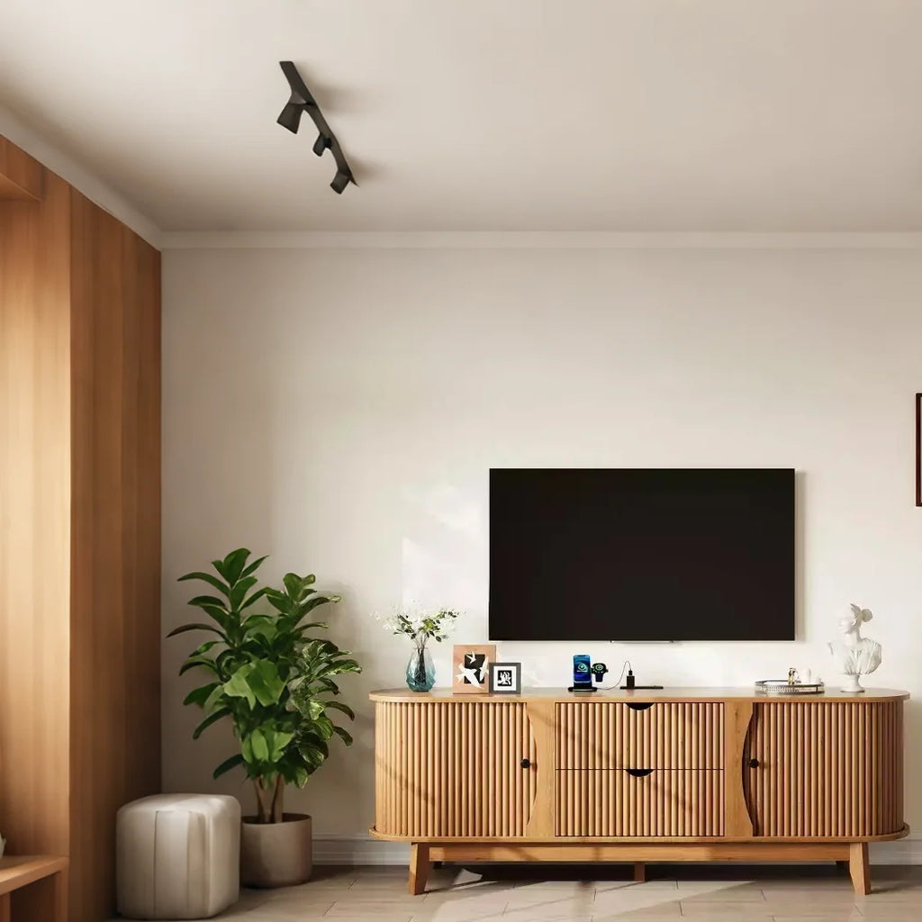 Meuble TV moderne noir/marron avec 2 tiroirs, pour 1 pièce
