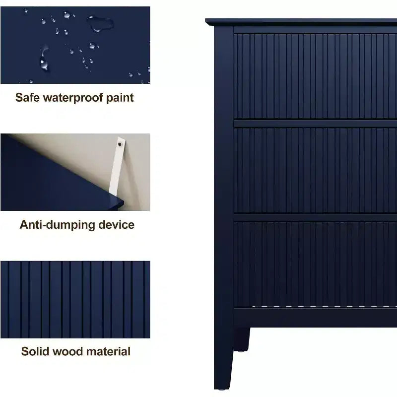 Heynemo Commode 3 Tiroirs, Table de Chevet en Bois Peint de 76 cm de Haut avec Rangement, Grande Commode Moderne avec Coulisses à Roulement à Billes