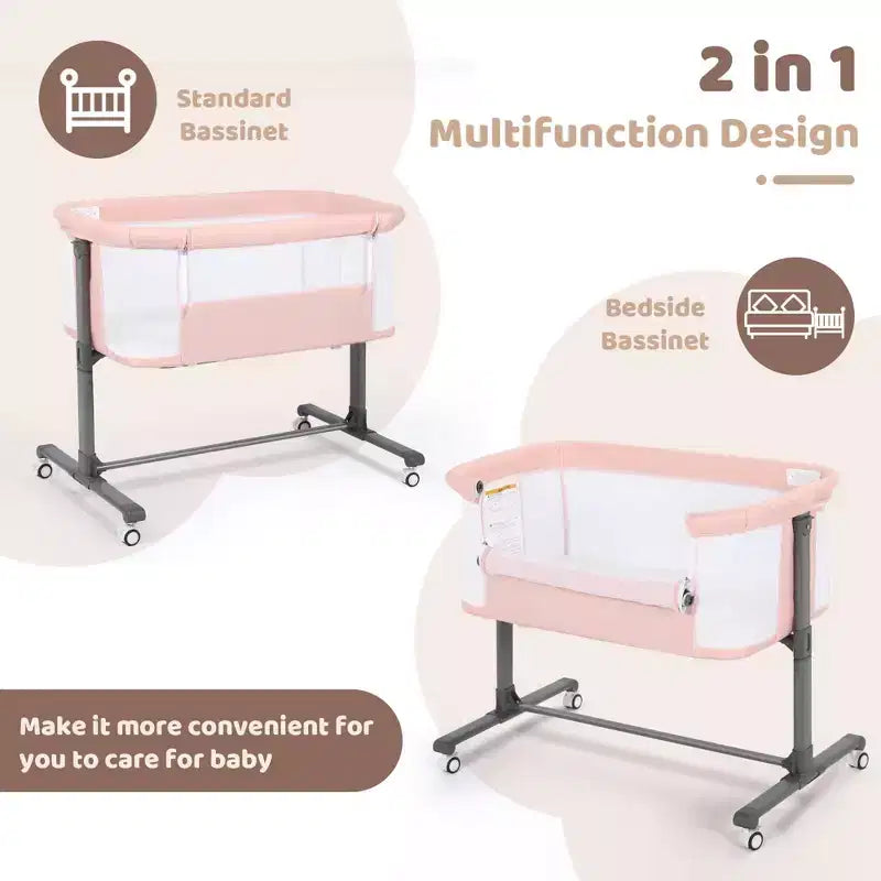 Berceau pour bébé avec roulettes – Beige / Gris / Rose, Cododo, pour 1 bébé