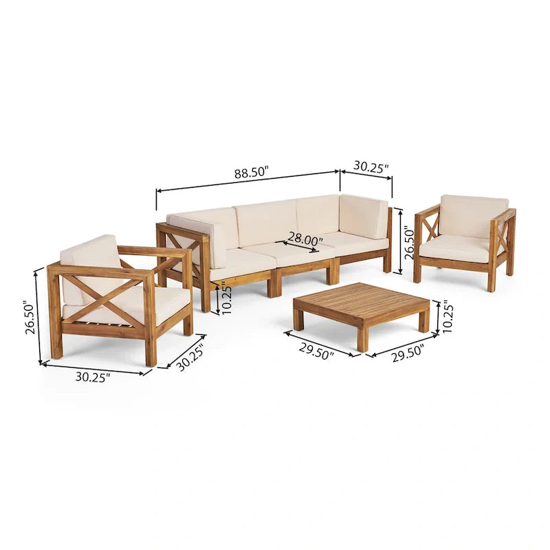 Ensemble de conversation d'extérieur Brava 6 pièces en bois d'acacia par Christopher Knight Home