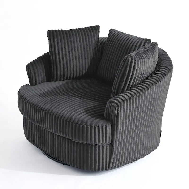 Lot de 2 fauteuils pivotants ronds surdimensionnés en velours côtelé moelleux de 43 po de large avec oreillers