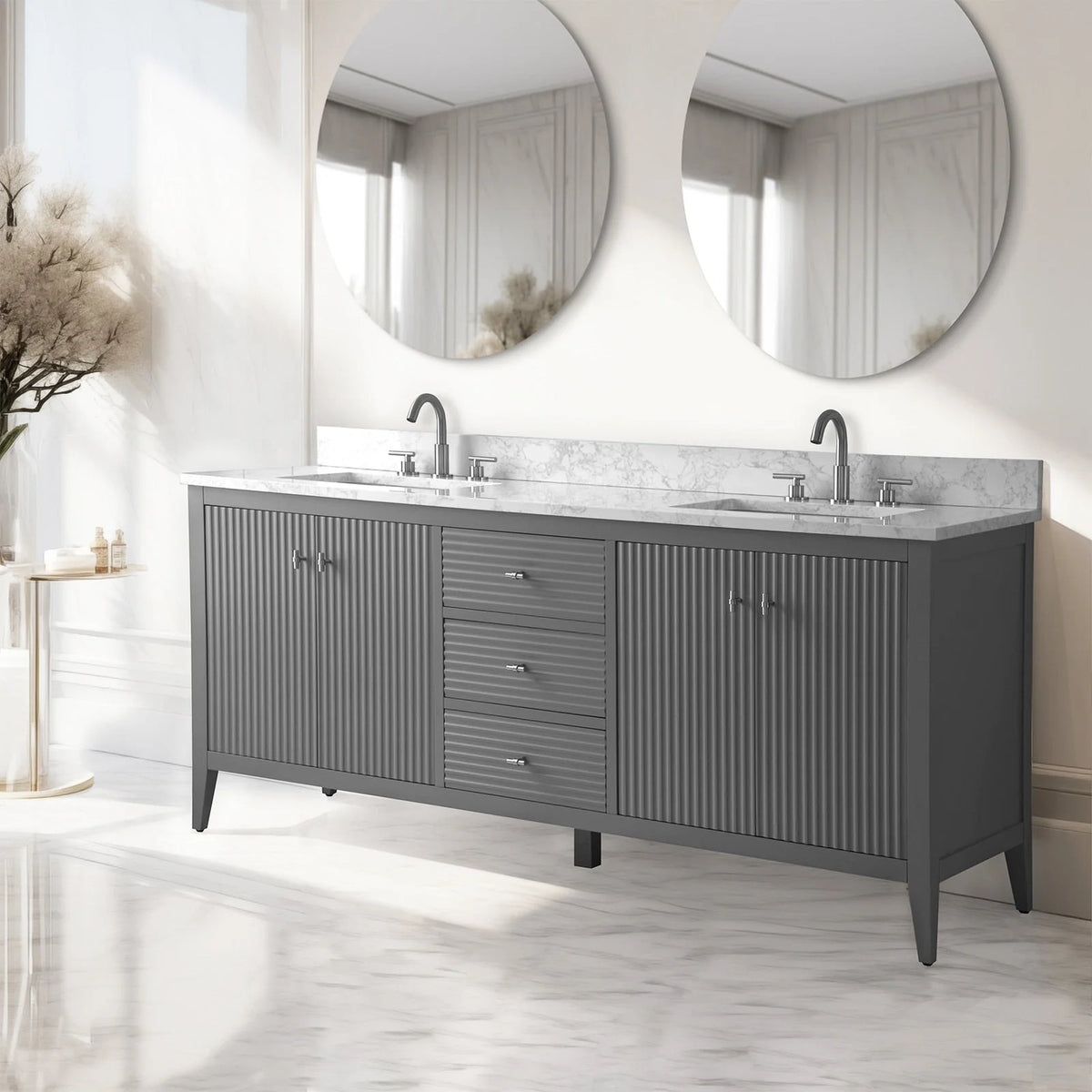 Meuble-lavabo de salle de bain Vanity Art 72 po à double vasque avec dessus en marbre reconstitué