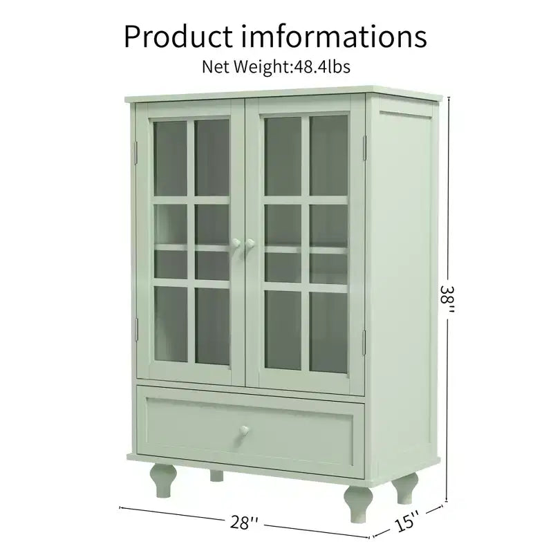 Meuble de rangement, Meuble bas en bois avec 1 tiroir et 2 portes vitrées, Buffet de style rustique avec rangement pour salon