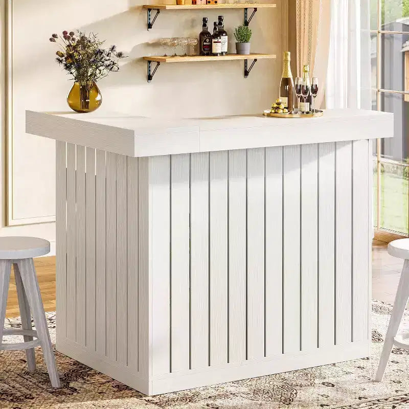 Bar de salon en L Lantine, bar à liqueurs d'angle à 4 niveaux avec étagères de rangement et porte-verres à vin pour pub à domicile