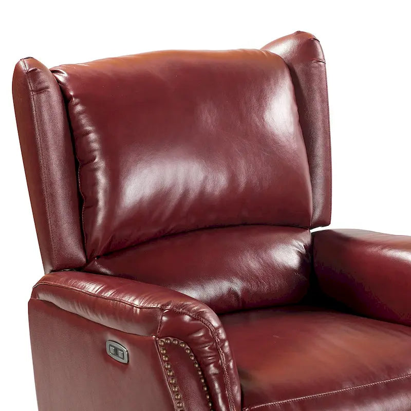 Fauteuil inclinable électrique en cuir véritable avec port USB – Dossier à oreilles clouté, ensemble de 2