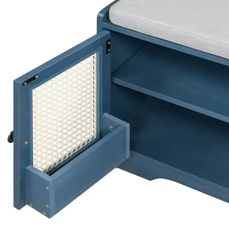 Banc de rangement rustique en bois Whisen, banc à chaussures d'entrée avec coussin amovible, étagères réglables