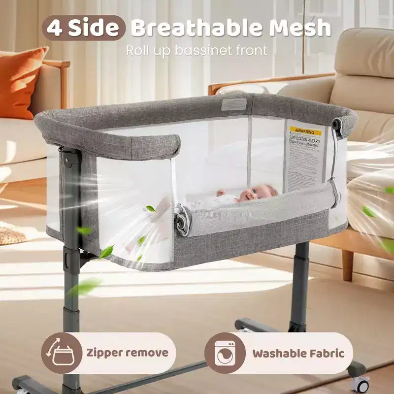 Berceau pour bébé avec roulettes – Beige / Gris / Rose, Cododo, pour 1 bébé