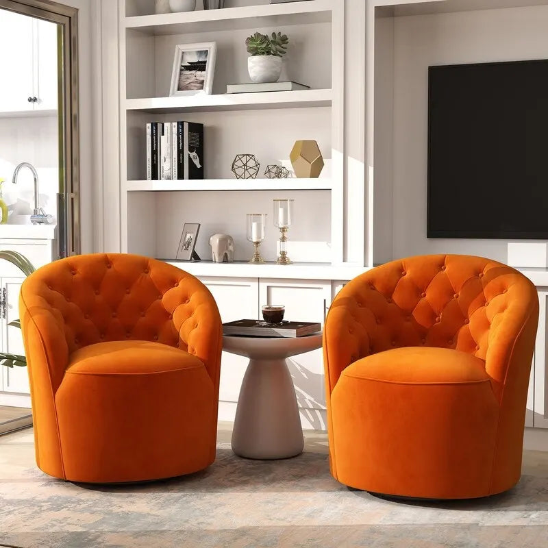 Fauteuil baril pivotant à 360 degrés SEYNAR moderne en velours avec dossier capitonné, lot de 2