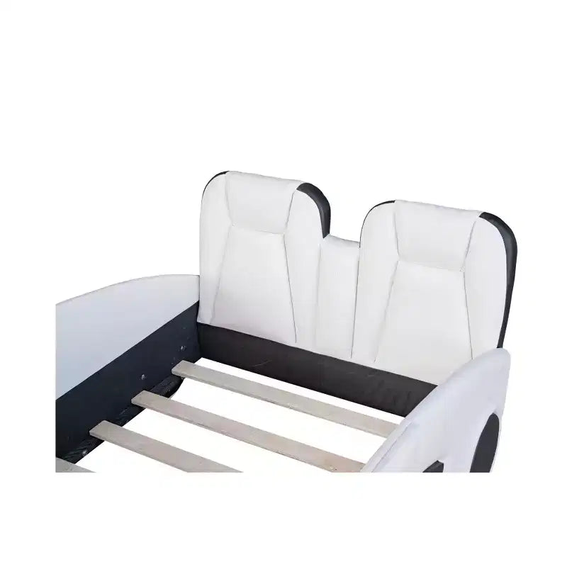 Lit plateforme Whisen Wood en forme de voiture de course, taille double, avec LED et dossier rembourré