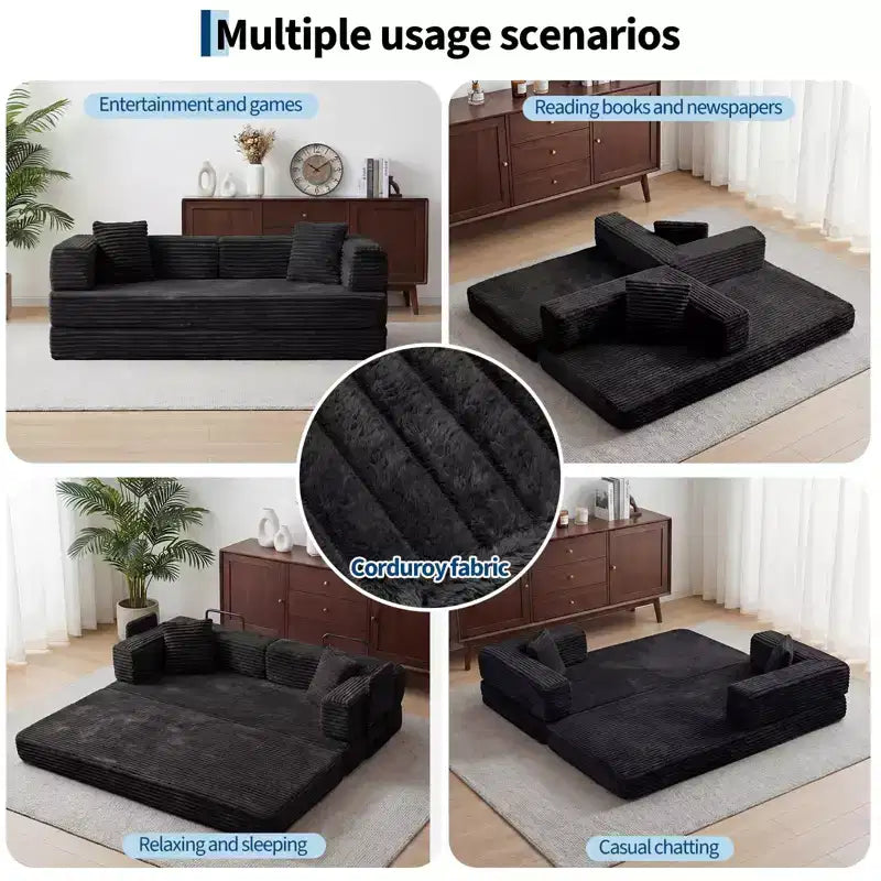 80,7 Canapé-lit convertible 5-en-1 – Corduroy, 1200 lbs, Aucun assemblage requis