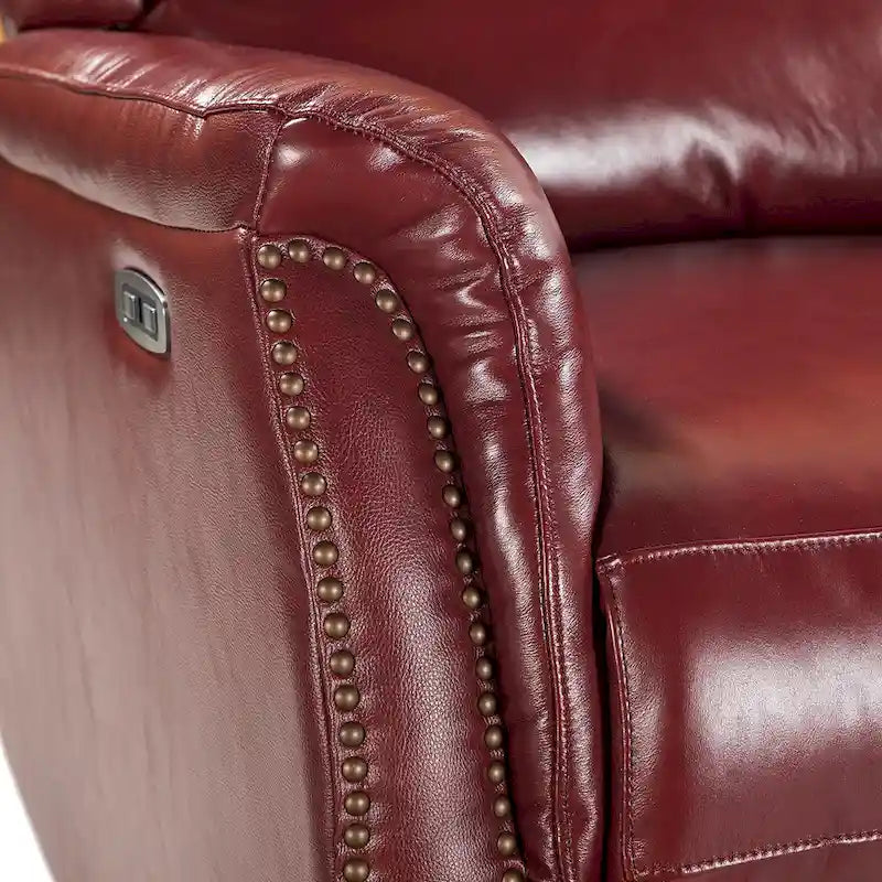 Fauteuil inclinable électrique en cuir véritable avec port USB – Dossier à oreilles clouté, ensemble de 2