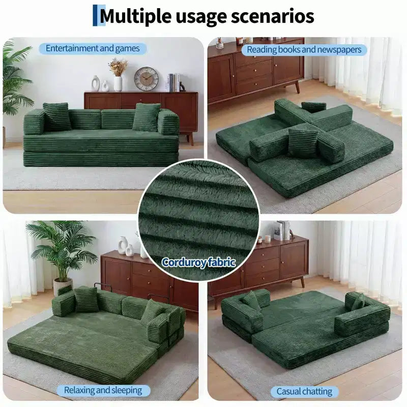 80,7 Canapé-lit convertible 5-en-1 – Corduroy, 1200 lbs, Aucun assemblage requis