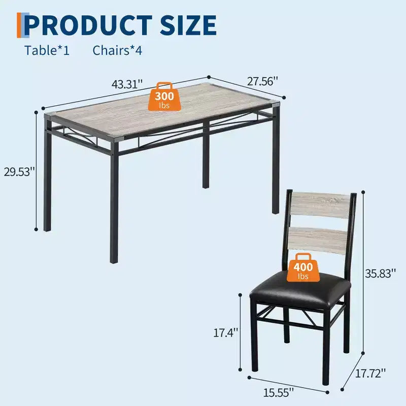 Ensemble table à manger pour 4 personnes, avec 4 chaises rembourrées, ensemble de 5 pièces de table de cuisine en bois avec protecteur de coin pour cuisine, appartement, petit espace.