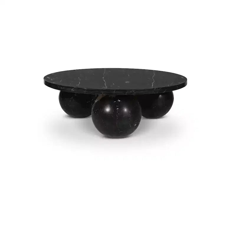 Table basse ronde en marbre avec pieds sphériques, multicolore, 4 places