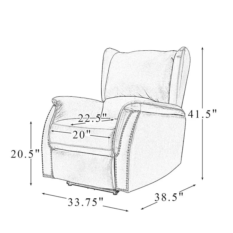Fauteuil inclinable électrique en cuir véritable avec port USB – Dossier à oreilles clouté, ensemble de 2