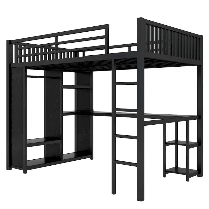 Lit mezzanine taille XL avec armoire intégrée