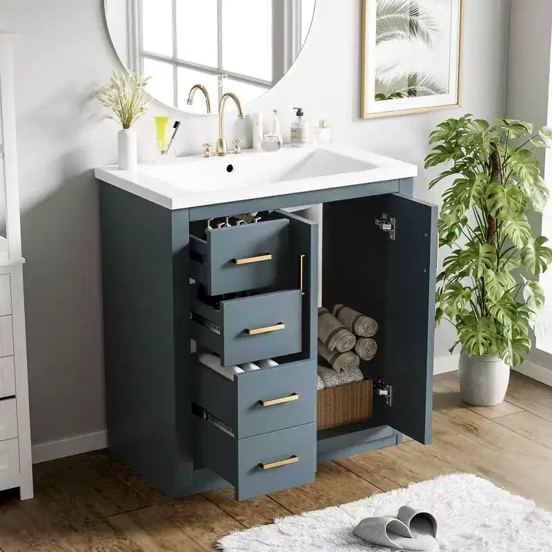 Meuble-lavabo de salle de bain 30 po avec armoire et 3 tiroirs – Noir / Bleu / Vert / Indigo / Blanc