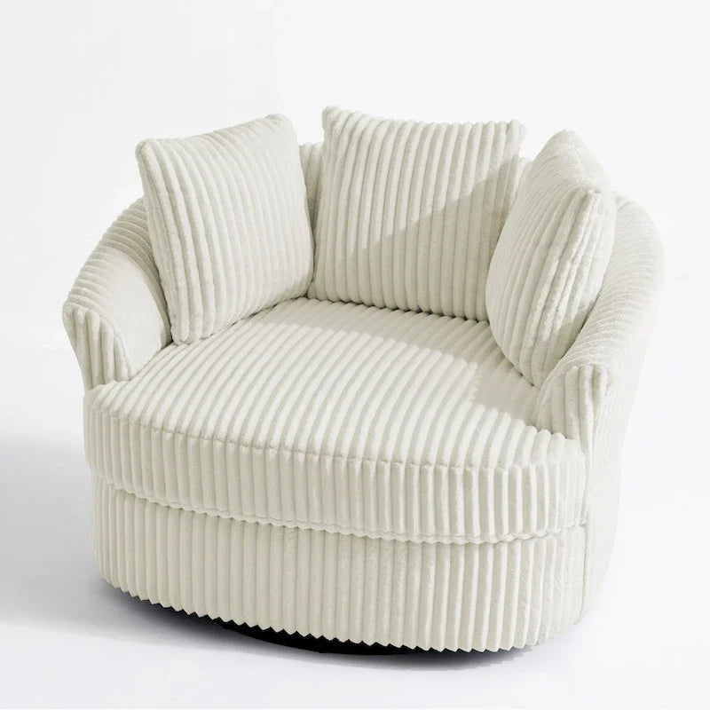 Lot de 2 fauteuils pivotants ronds surdimensionnés en velours côtelé moelleux de 43 po de large avec oreillers