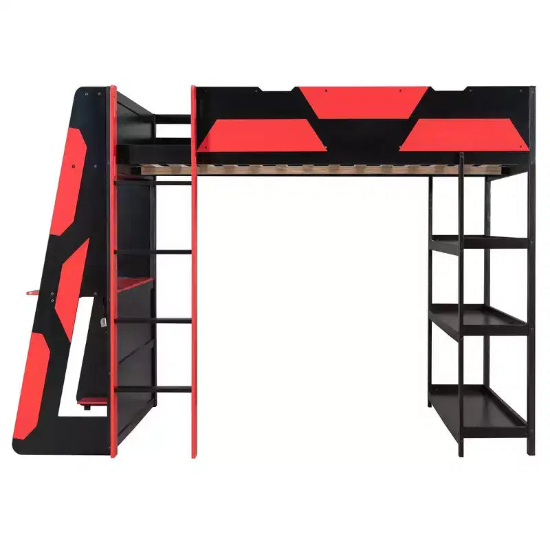 Lit mezzanine gaming complet Luxystar avec bureau, étagères de rangement et lumières