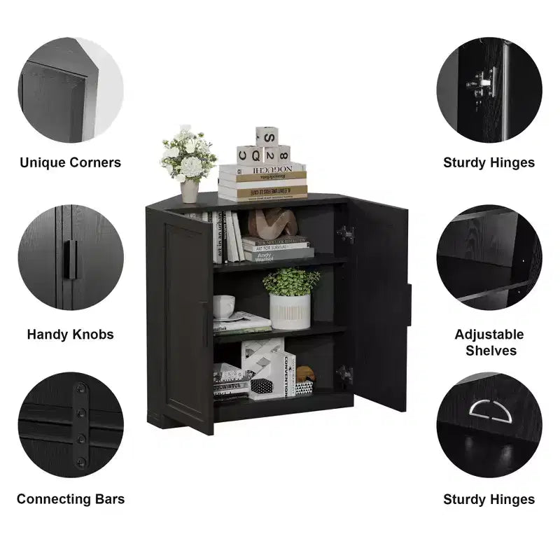 Meuble d'angle Dovelina avec étagères réglables, buffet, meuble à vin, meuble de cuisine et de salle à manger avec portes en bois - 31H x 31L, 36H x 31L
