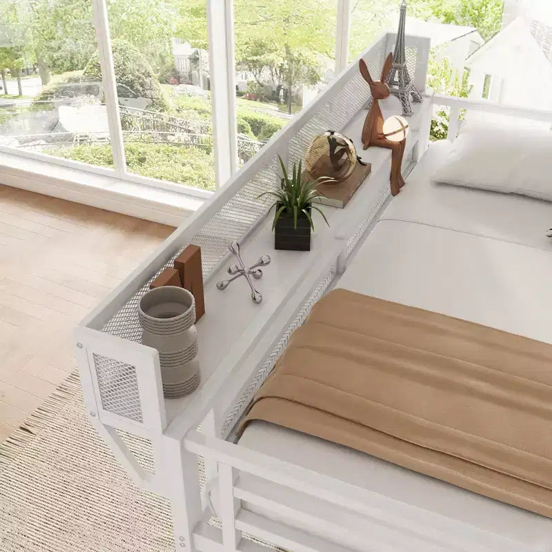 Lit mezzanine jumeau Okak 94IN avec armoire, lit jumeau avec étagères de rangement et panier, cadres de lit pour chambre à coucher, dortoir