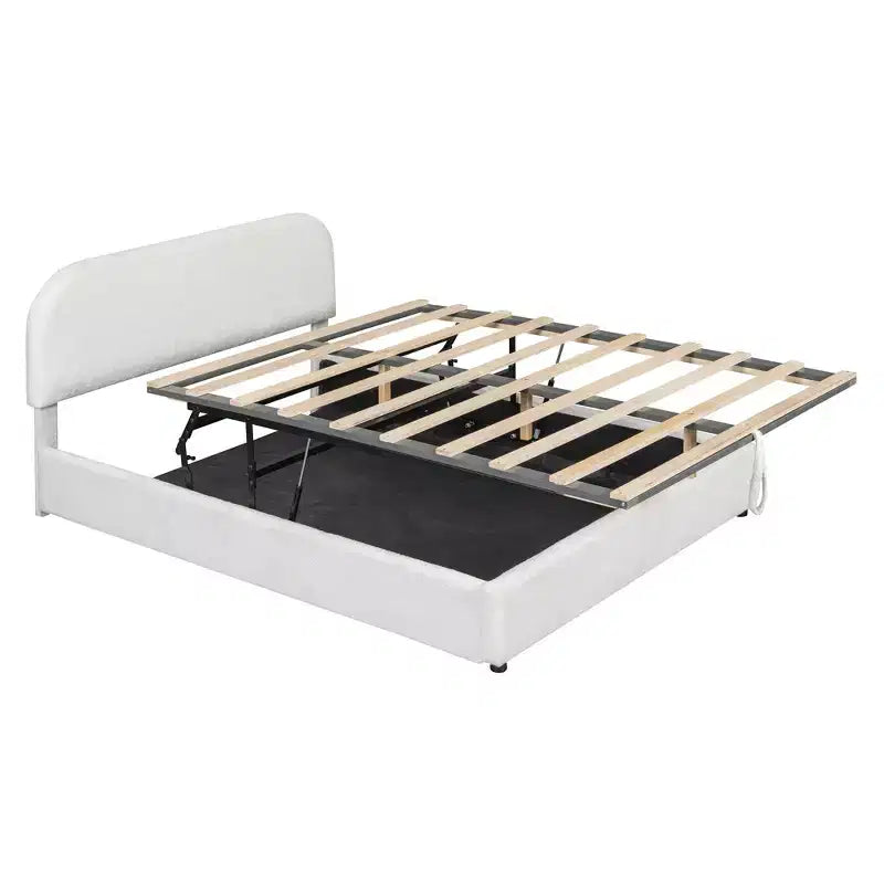Lit capitonné Queen Size avec rangement escamotable - Blanc