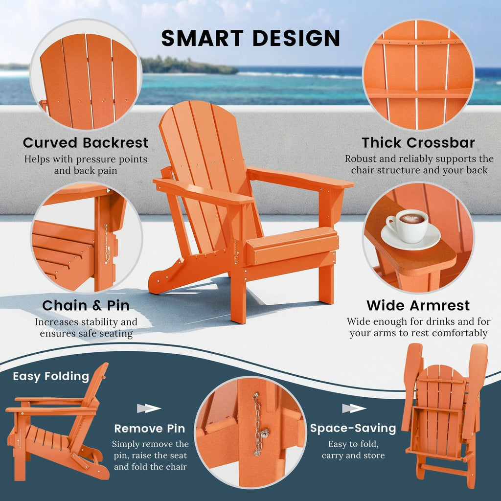 Chaise Adirondack pliante d'extérieur tout temps Polytrends Laguna résistante à la décoloration pour patio