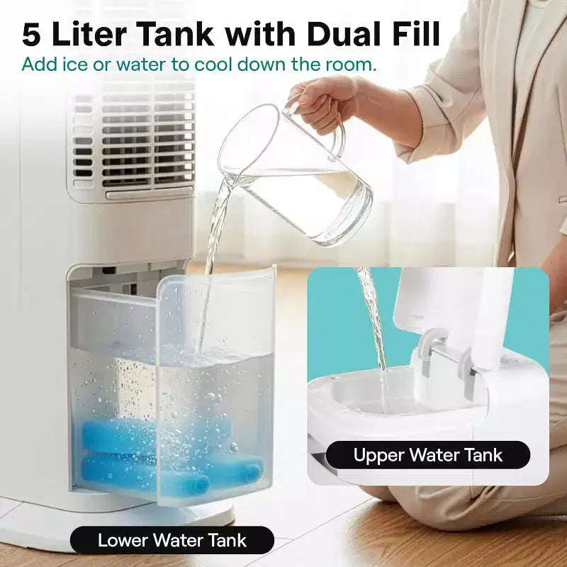 Refroidisseur d'air évaporatif portable SereneLife – Réservoir d'eau amovible de 5 L – Blanc