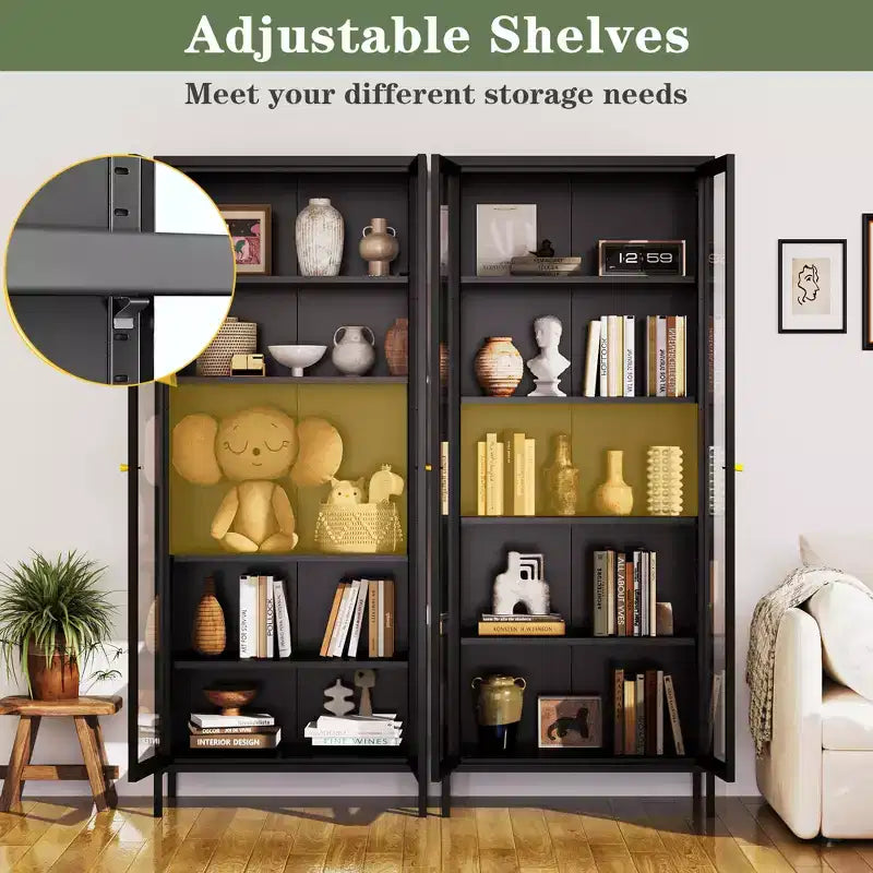 Bekrvio 67H Vitrine en Verre à 3 Côtés avec Lumières LED, Rangement à 5 Niveaux avec Double Porte et Cadre Métallique pour Objets de Collection, Idéale pour les Petits Espaces