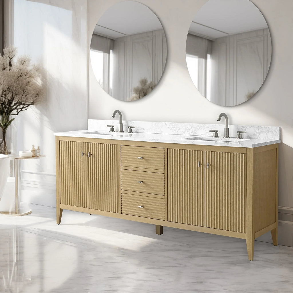 Meuble-lavabo de salle de bain Vanity Art 72 po à double vasque avec dessus en marbre reconstitué