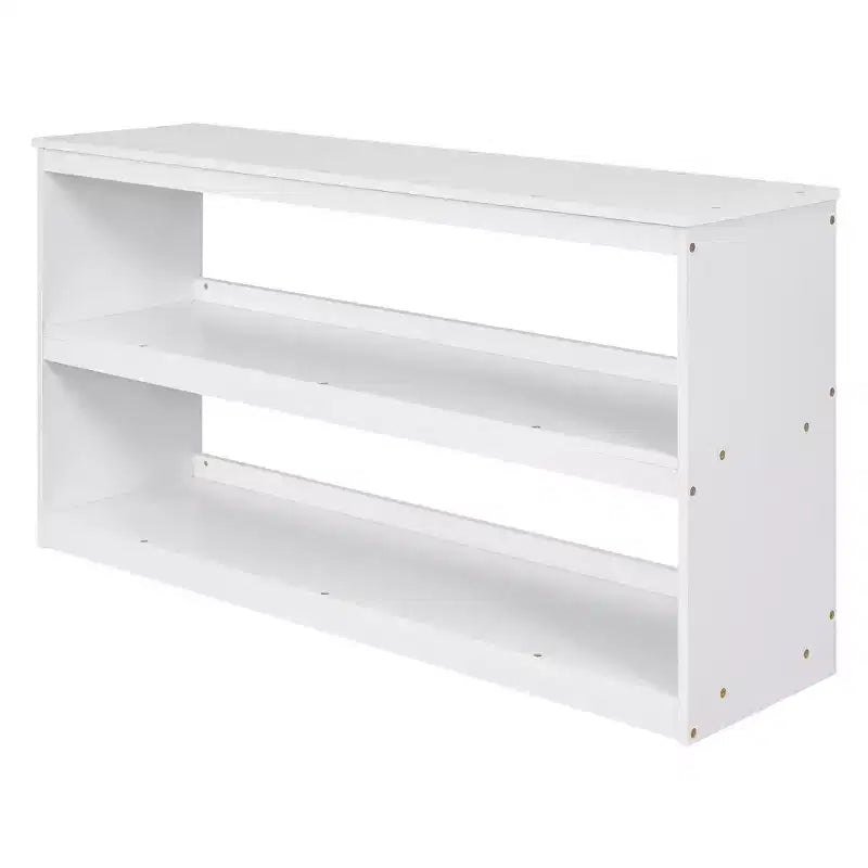 Lit bas mezzanine pleine grandeur avec bureau roulant, 3 tiroirs et étagères