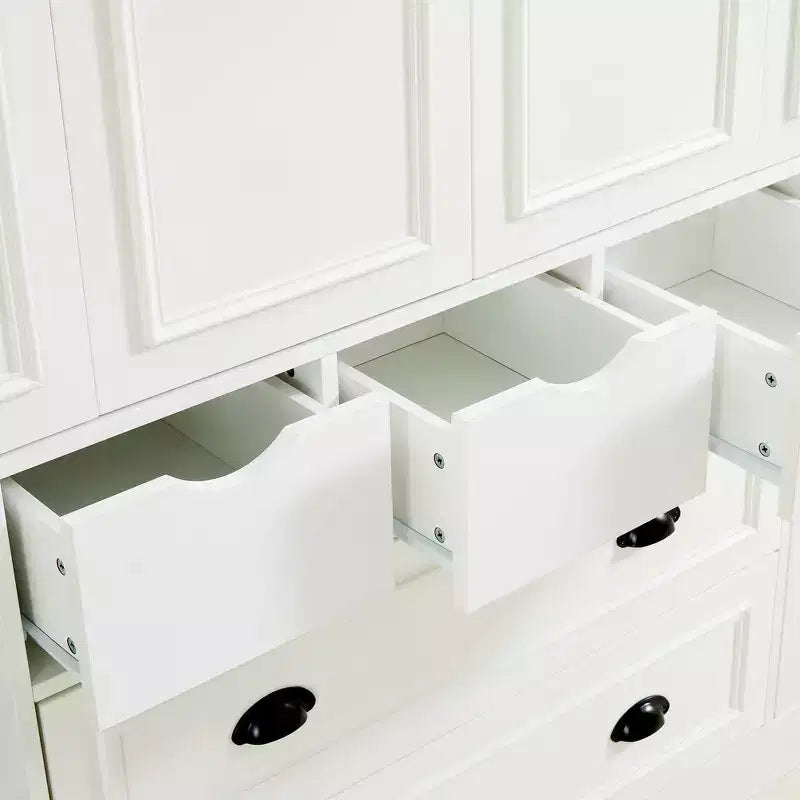 Garde-manger de cuisine autoportant Whisen de 180 cm de haut, grand buffet de salle à manger avec 4 portes pliantes, étagères, porte-bouteilles