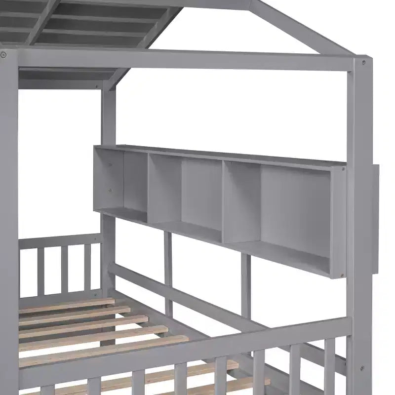 Lit cabane en bois double/complet avec 2 tiroirs, lit pour enfants avec étagère de rangement - ModernLuxe