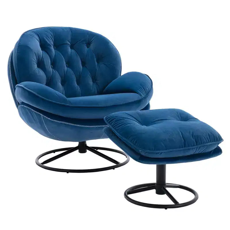 Fauteuil d'appoint en velours Okak avec pouf, fauteuil de salon moderne de style scandinave sans accoudoirs, fauteuil d'appoint doux et confortable pour regarder la télévision, jouer à des jeux