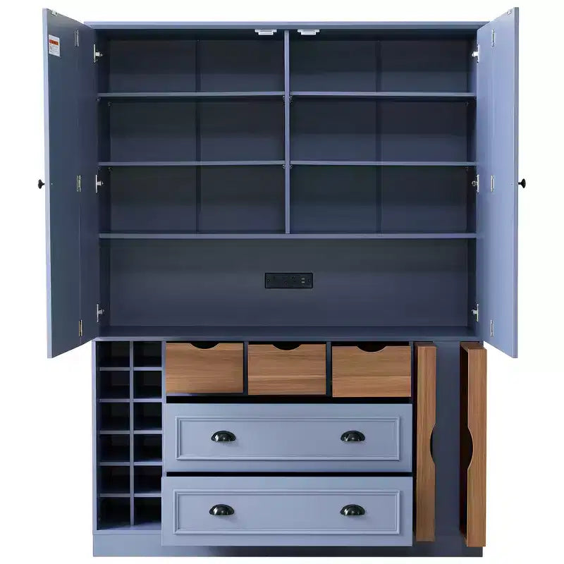 Garde-manger de cuisine autoportant Whisen de 180 cm de haut, grand buffet de salle à manger avec 4 portes pliantes, étagères, porte-bouteilles