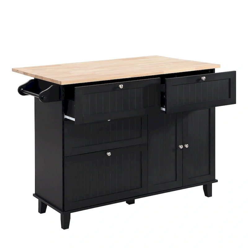 Ensemble d'îlot de cuisine TOPMAX avec abattant et 2 tabourets, ensemble de table à manger avec étagère réglable, tiroirs et porte-serviettes
