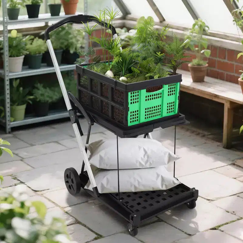 Chariots de courses pliants à 2 niveaux pour l'épicerie, capacité de 90 kg, chariot d'épicerie pliable portable avec roues et caisse amovible pour centre commercial, bleu