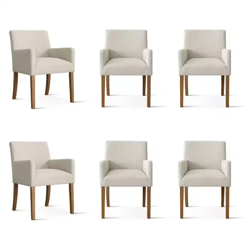 Lot de 6 chaises de salle à manger capitonnées avec accoudoirs, fauteuils modernes en lin avec pieds en bois, chaises d'appoint pour salle à manger, salon – Panipeachy