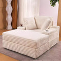 Chaise longue surdimensionnée d'intérieur avec pouf de rangement, canapé-lit en velours côtelé avec 3 oreillers, fauteuil de canapé convertible une place