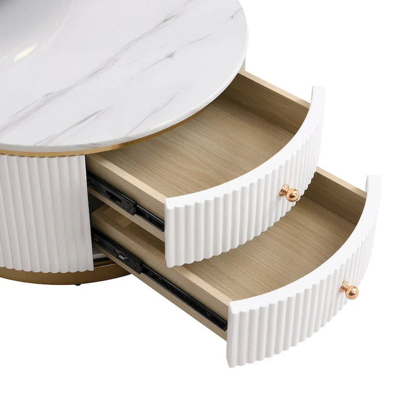 2 tables basses gigognes rondes blanches avec tiroirs
